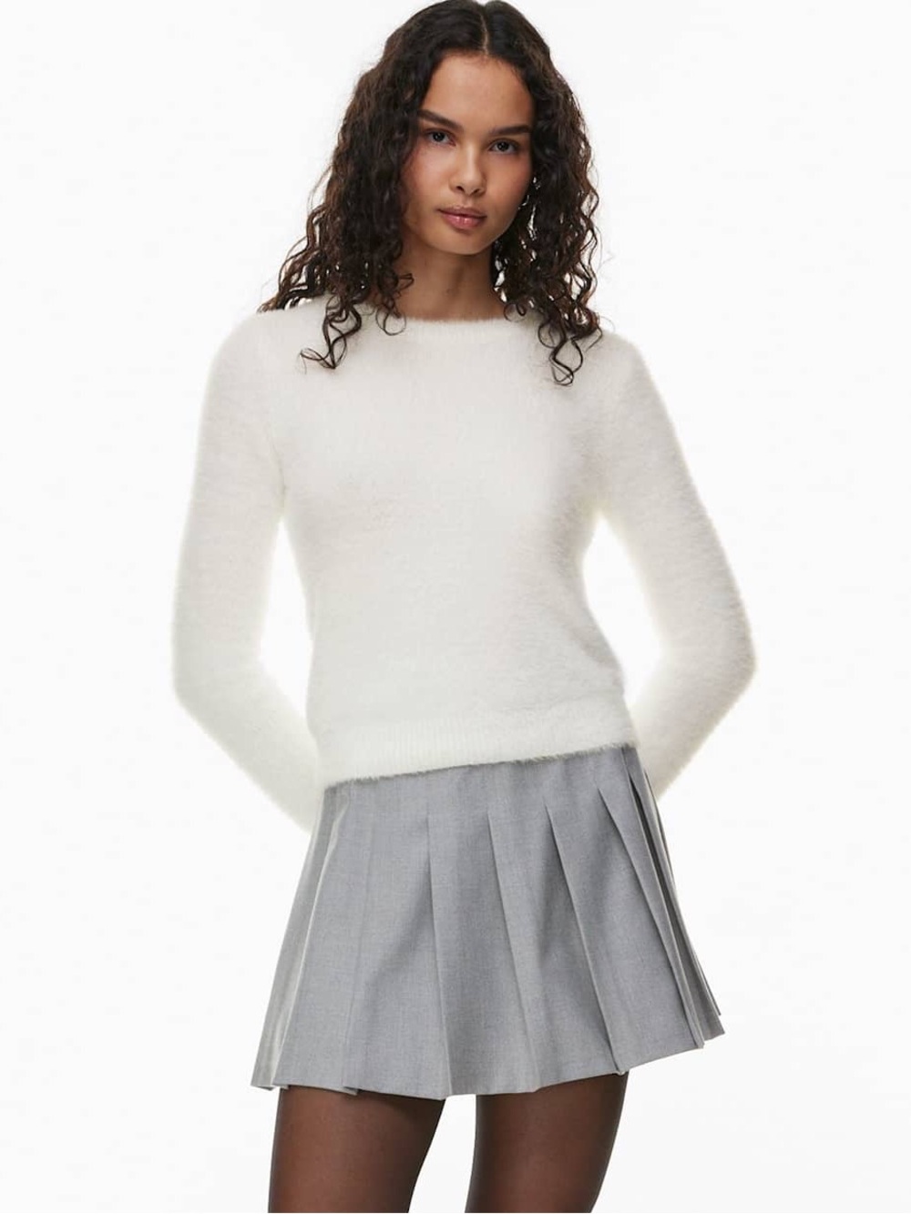 ARITZIA Sunday Best Kitten Sweater Crewneck  -  SIZE SMALL White (Espace) Fuzzy